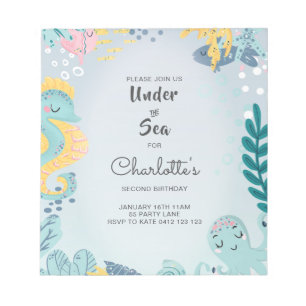 Bloc-note BUDGET Cute "Under the Sea" Seahorse Invitation