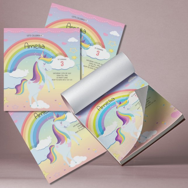 Bloc-note BUDGET Cute Unicorn Rainbow Girls Invitation (Créateur téléchargé)