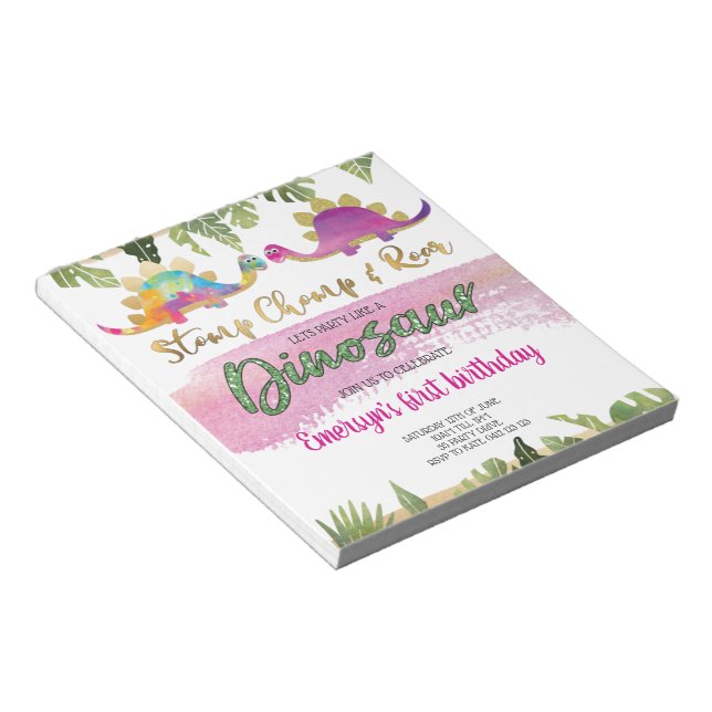Bloc-note Budget Rose Girl Dinosaur Invitation Anniversaire (Incliné)