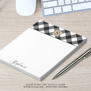 Bloc-note Buffalo Plaid Monogramme Nom du script Noir Blanc