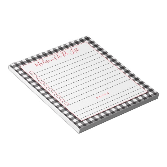 Bloc-note Buffle Blanc Noir Plaid Personnalisé Pour Faire La (Incliné)