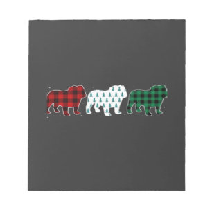 Bloc-note Bulldog anglais drôle carreaux rouges Noël Amour d