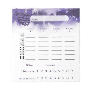 Bloc-note Bunco Score Carte Score Pad Vin Aquarelle violet