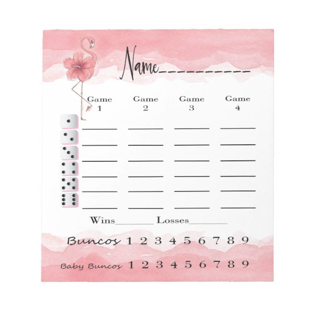 Bloc-note Bunco Score Pad - Flamant rose rose Tropical Fun (Devant)