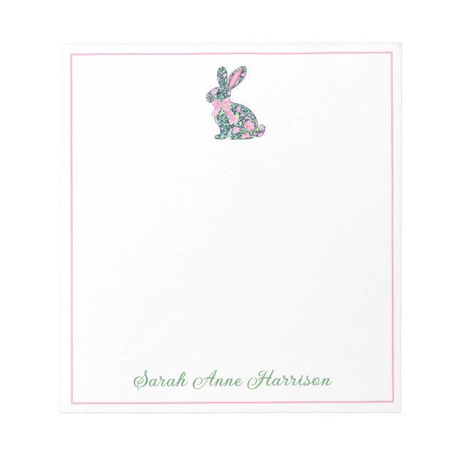 Bloc-note Bunny de Chinoiserie rose et verte avec bow (Devant)