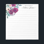 Bloc-note Bureau d'aquarelle moderne Burgundy rose rose<br><div class="desc">Bloc-notes pour bureau d'aquarelle florale rose-bordeaux moderne Le design est composé de fleurs et de feuillage rose-bordeaux peints à la main.</div>