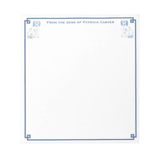 Bloc-note Bureau De Chiens De Poterie Bleu Et Blanc Élégant (Devant)
