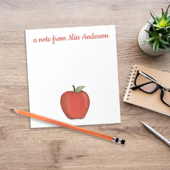Bloc-note Bureau de professeur personnalisé avec pomme pour  (Personalized teacher apple desk stationery with custom classroom name header.)