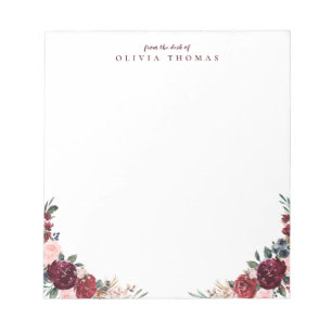 Bloc-note Burgundy boho floral personalized Stationery