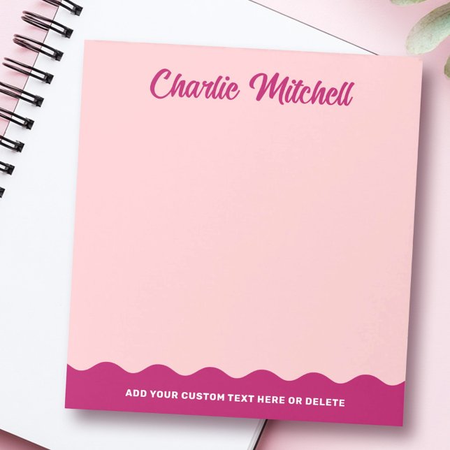 Bloc-note Burgundy rose texte rétro bordure ondulée nom pers (Pink burgundy retro text wavy border custom name notepad)