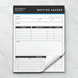 Bloc-note Business Name Simple Meeting Agenda Notepad