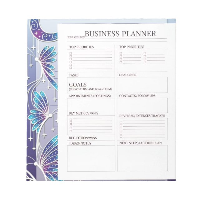 Bloc-note Business Planner white and black blue 💙 (Devant)