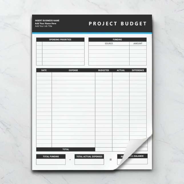 Bloc-note Business Project Budget Template Sheets Notepad (Créateur téléchargé)