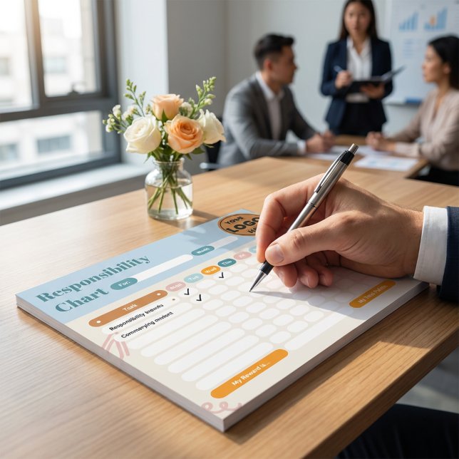 Bloc-note Business Responsibility Chores Chart Logo Checklis (Orange and Blue Business Responsibility Chores Checklist Design)