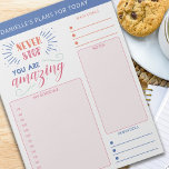 Bloc-note Buts du planificateur quotidien Notes Rappels et d<br><div class="desc">Personnalisé Daily Planner dans des couleurs vives et en gras avec des sections pour votre programme,  notes,  objectifs et rappels. Il est écrit avec une citation motivationnelle .. "ne jamais s'arrêter .. vous êtes extraordinaire". Ce bloc-notes déchiré est imprimé sur chaque page pour vous dernier pendant 40 jours.</div>