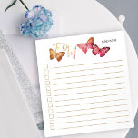 Bloc-note Butterfly Autumn Pink Personalized Checklist<br><div class="desc">Chic and feminine to-do-list pads, which you can personalize with your name. The design features pretty butterflies at the top with "to do list" lettered in script typography. It has an autumn fall color palette in shades of pink and gold and the check boxes and lines help keep your notes...</div>
