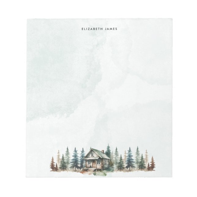 Bloc-note Cabine Aquarelle Rustique Forêt Verte Personnalisé (Devant)
