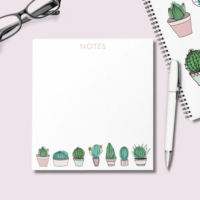 Bloc-note Cactées Cactus Plantes Succulentes en Pot (Potted succulent cactus cacti notepad with customized text. )
