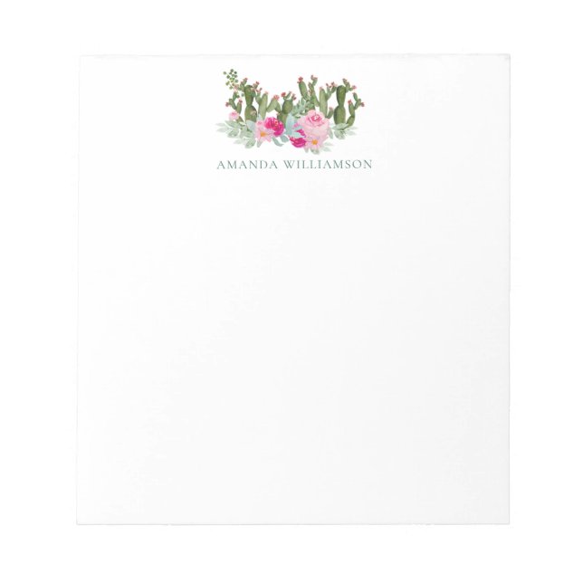 Bloc-note Cactus Aquarelle Botanique Nom Personnalisé (Devant)