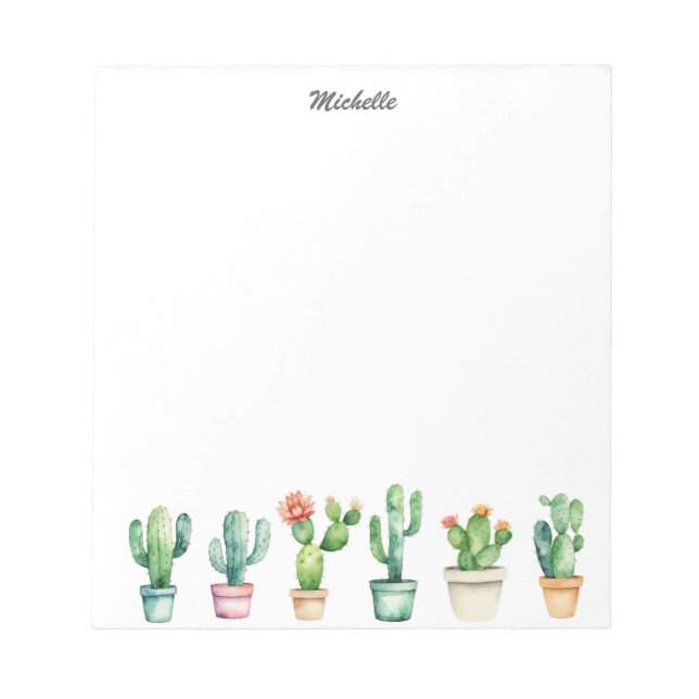 Bloc-note Cactus Moderne Aquarelle Cactées Désert Succulente (Devant)