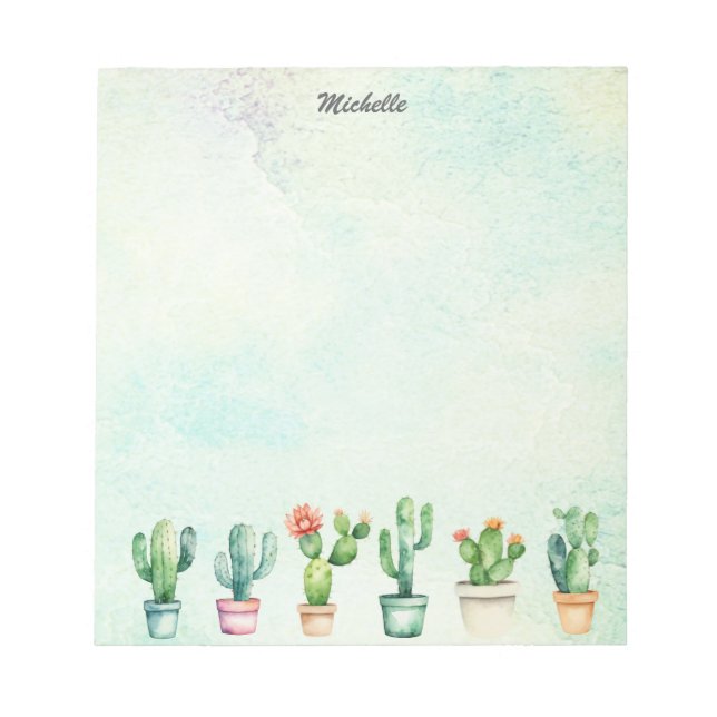 Bloc-note Cactus Moderne Aquarelle Cactées Désert Succulente (Devant)