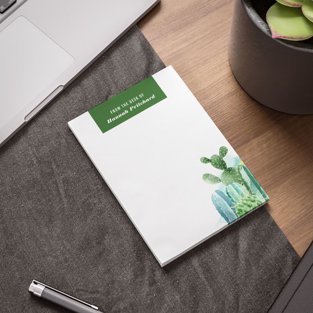 Bloc-note Cactus Plante Chic Aquarelle personnalisée (Green White Cacti Botanical Notepad)