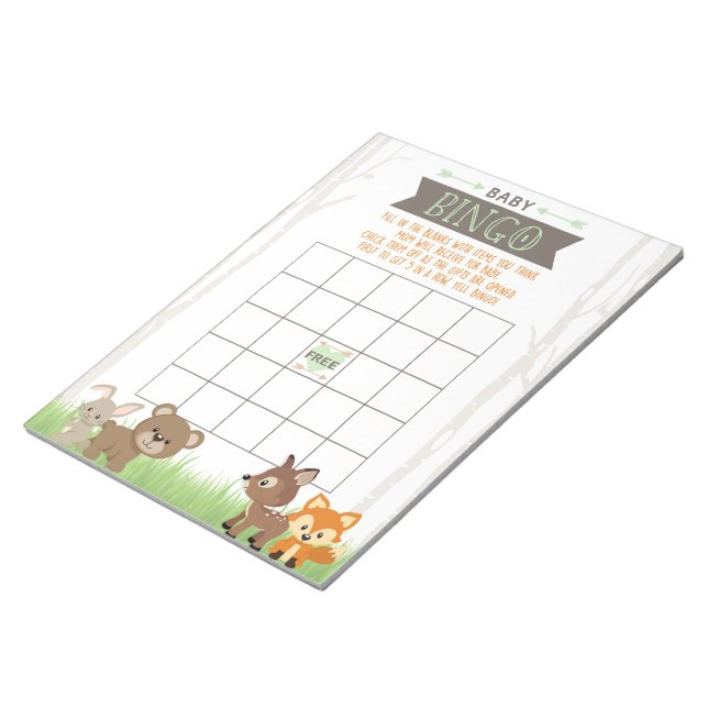 Bloc-note Cadeau Bingo Woodland Animaux Baby shower Pack de  (Incliné)