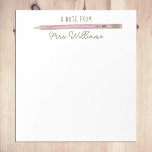 Bloc-note Cadeau de l'enseignant personnalisé avec crayon ro<br><div class="desc">Mon cadeau d'enseignant personnalisé Illustrated Pink Pencil Notepad fait un grand cadeau pour votre professeur préféré. Personnalisez avec un nom pour un cadeau unique. Les enseignantes et enseignants notent des plaquettes font de grands cadeaux de vacances ou de fin d'année. Le design présente ma propre illustration d'un crayon. Autres options...</div>
