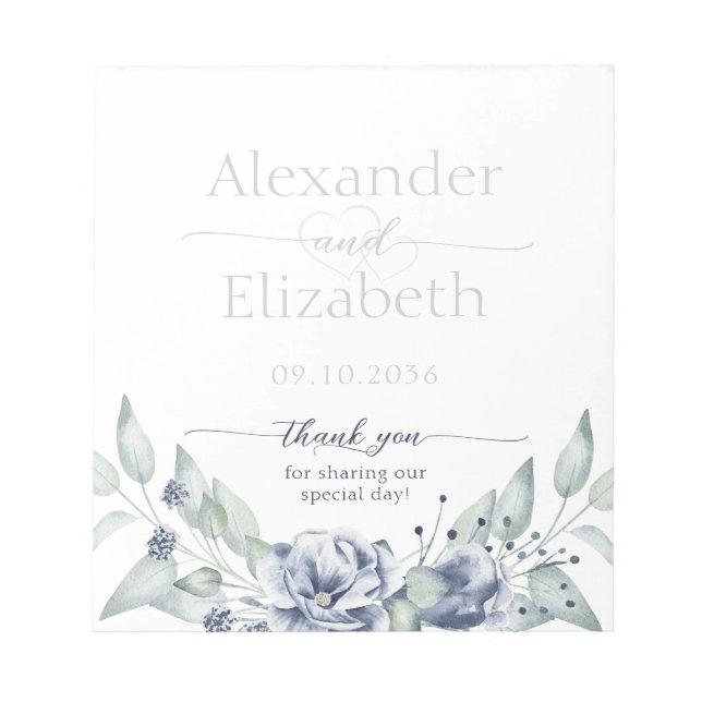 Bloc-note Cadeau de mariage écriture aquarelle florale bleue (Devant)