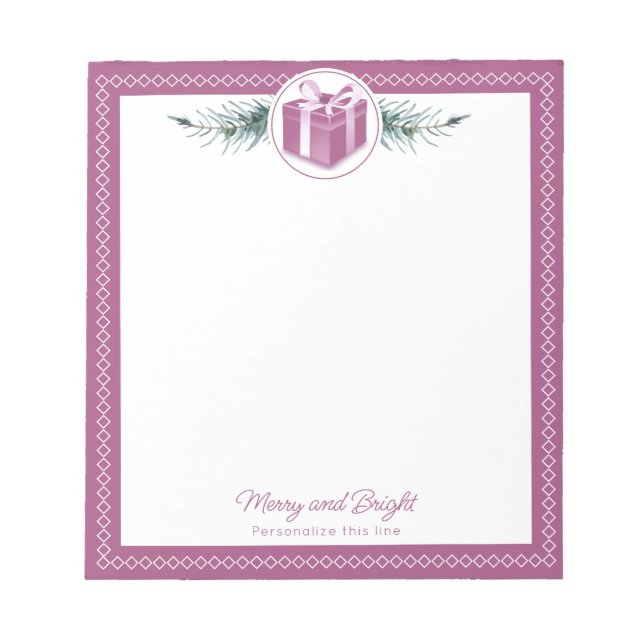 Bloc-note Cadeau de Noël rose personnalisé (Devant)