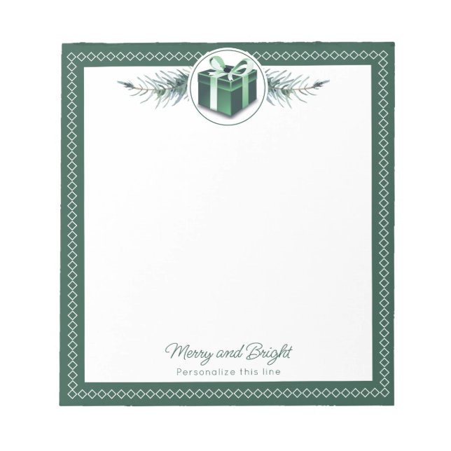 Bloc-note Cadeau de Noël vert personnalisé (Devant)