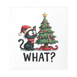 Bloc-note Cadeau drôle de chat noir poussant l'arbre de Noël