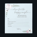 Bloc-note Cadeau pour le couple heureux : fleurs pour la bab<br><div class="desc">Avoir un bloc-notes pour que les invités le remplissent lors de votre baby shower de mariage pour capturer leurs meilleurs conseils est une excellente idée. Personnalisez-les avec les noms des mariés. Présentez-le-leur à la fin de la fête pour leur offrir une sagesse précieuse à laquelle ils pourront se raccrocher lorsqu'ils...</div>