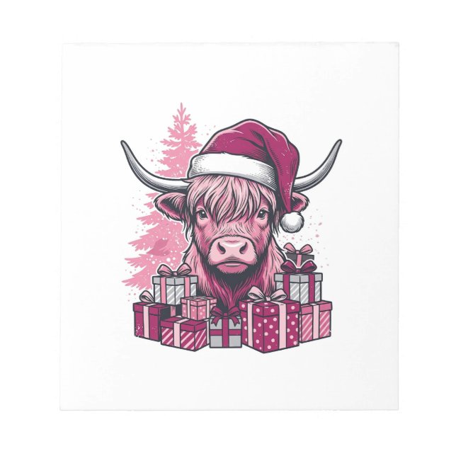 Bloc-note Cadeaux de Noël de vache des Highlands rose Art vi (Devant)