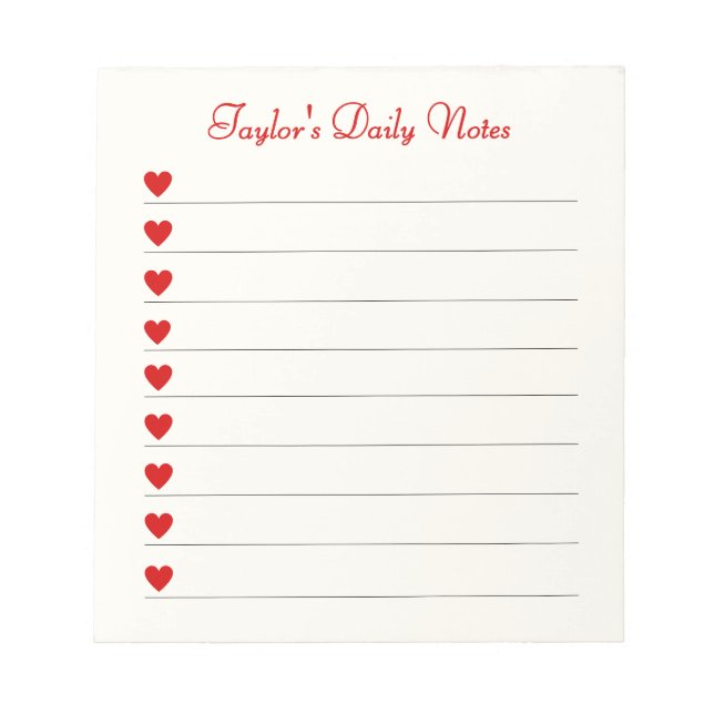 Bloc-note Cadeaux Saint-Valentin Cœurs Mignons Notes Quotidi (Devant)
