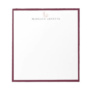 Bloc-note Cadre Bordeaux Élégant Rose Gold Branche Botanique