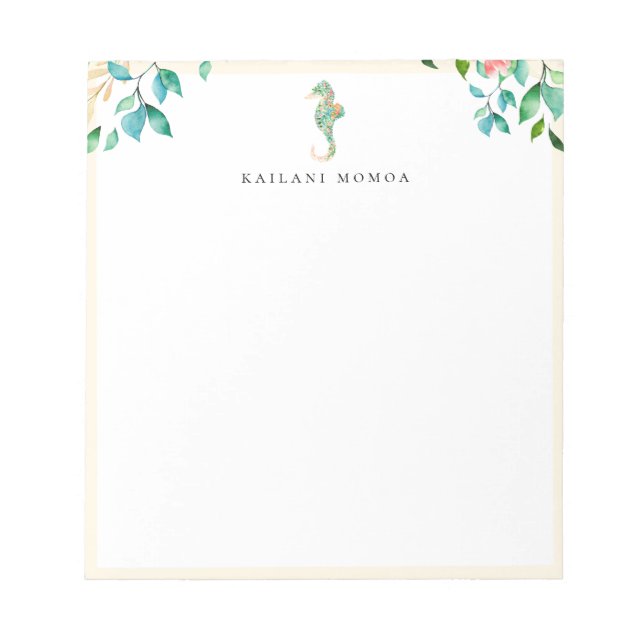 Bloc-note Cadre botanique floral hippocampe beige sableux (Devant)