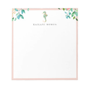 Bloc-note Cadre de botanique florale hippocampe rose