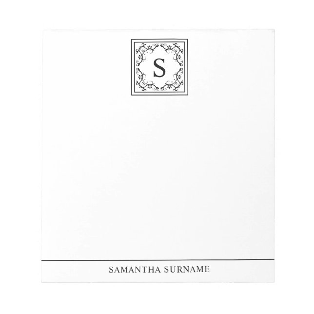 Bloc-note Cadre décoratif noir et blanc avec monogramme pers (Devant)