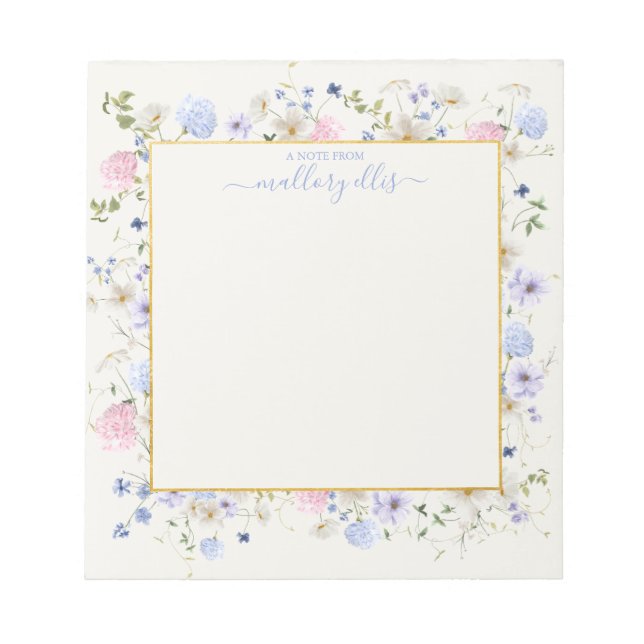 Bloc-note Cadre Floral Fleur sauvage Whimsical Avec Or (Devant)