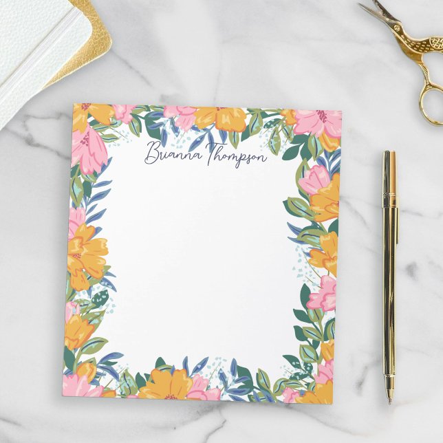Bloc-note Cadre floral rose et jaune luxuriant moderne (Créateur téléchargé)