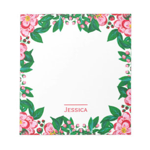 Bloc-note Cadre Floral Vintage Rose Personnalisé