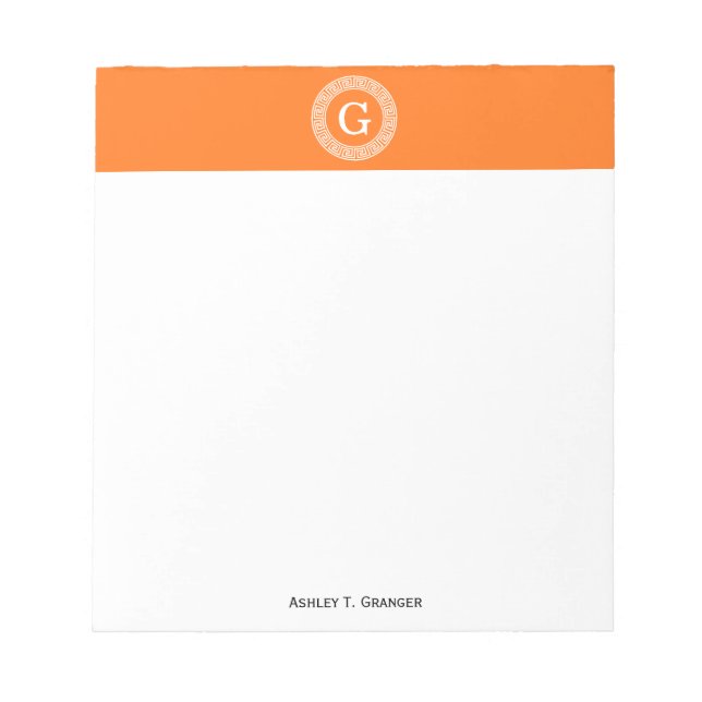 Bloc-note Cadre rond initial monogrammé à clé grecque et cit (Devant)