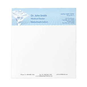 Bloc-note Caducée 3D blanc médical dessin bleu