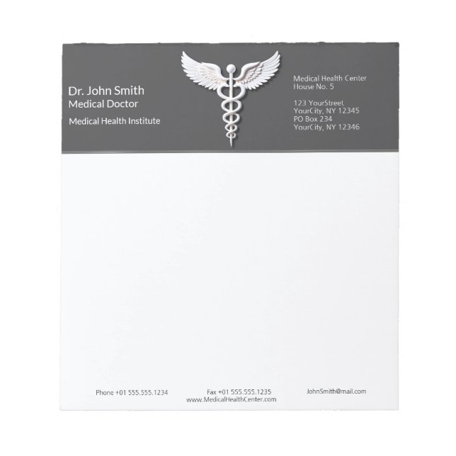 Bloc-note Caducée Clean White Detailed Anthracite Médical (Devant)