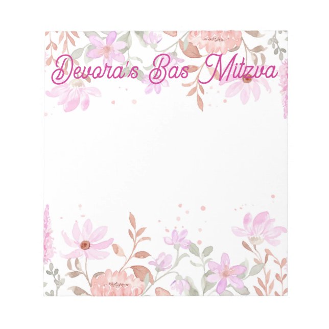 Bloc-note Cahier de bas mitzvah floral (Devant)