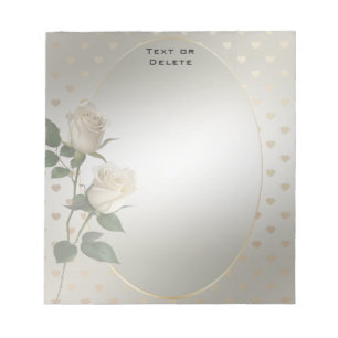 Bloc-note Cahier de notes Roses Blanches Cœurs Dorés