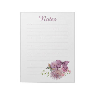 Bloc-note Cahier ligné à l'esthétique florale papillon viole