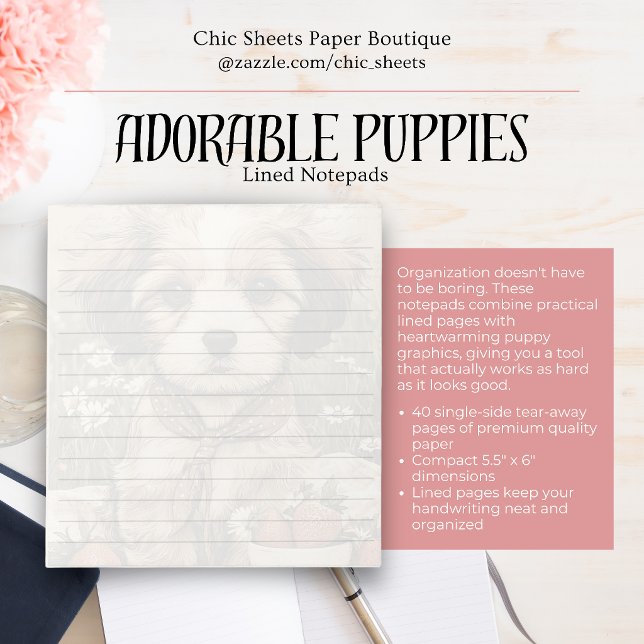 Bloc-note Cahier ligné Adorables Chiots (Créateur téléchargé)