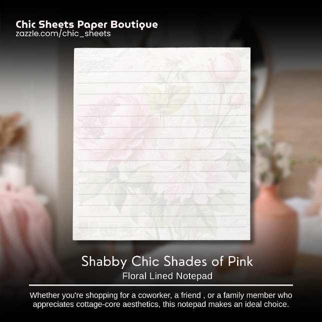 Bloc-note Cahier Relié Floral aux Teintes Roses Shabby Chic (Créateur téléchargé)